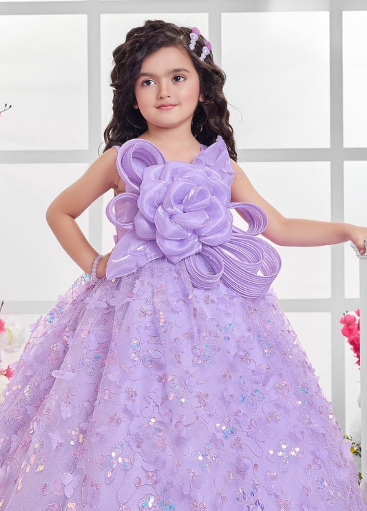 Girls Lavender Floral Princess Ball Gown | Party Wear Dress for Kids