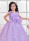 Girls Lavender Floral Princess Ball Gown | Party Wear Dress for Kids