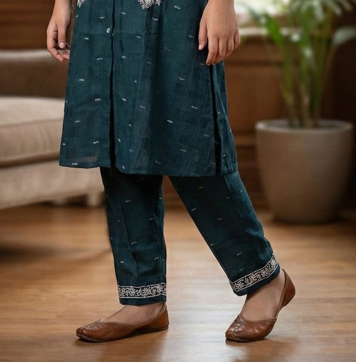 Royal Teal Blue Embroidered Salwar Suit | Kids Ethnic Outfit for Girls