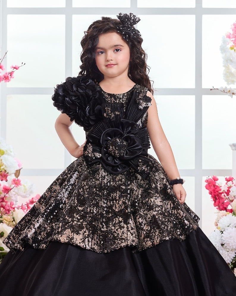 Girls Black Sequin Princess Ball Gown | Party Wear Dress for Kids