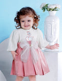 Baby Girls Pink & Ivory Swan Embroidered Party Wear| Birthday & Occasion Dress