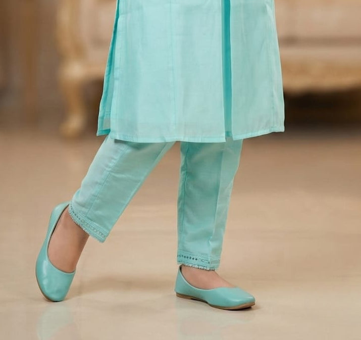 Aqua Green Mist Embroidered Salwar Suit | Kids Ethnic Outfit for Girls