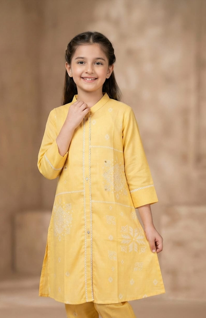 Golden Yellow Ray Printed Salwar Suit | Kids Ethnic Outfit for Girls