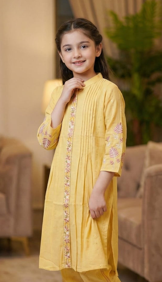 Sunshine Yellow Bloom Embroidered Salwar Suit | Kids Ethnic Outfit for Girls