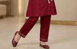 Ruby Maroon Bloom Embroidered Kurta Set | Kids Ethnic Outfit for Girls