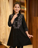 Midnight Black Bloom Embroidered Salwar Suit | Kids Ethnic Outfit for Girls