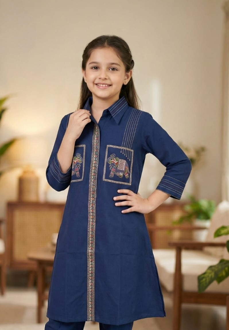 Indigo Blue Heritage Embroidered Salwar Suit | Kids Ethnic Outfit for Girls