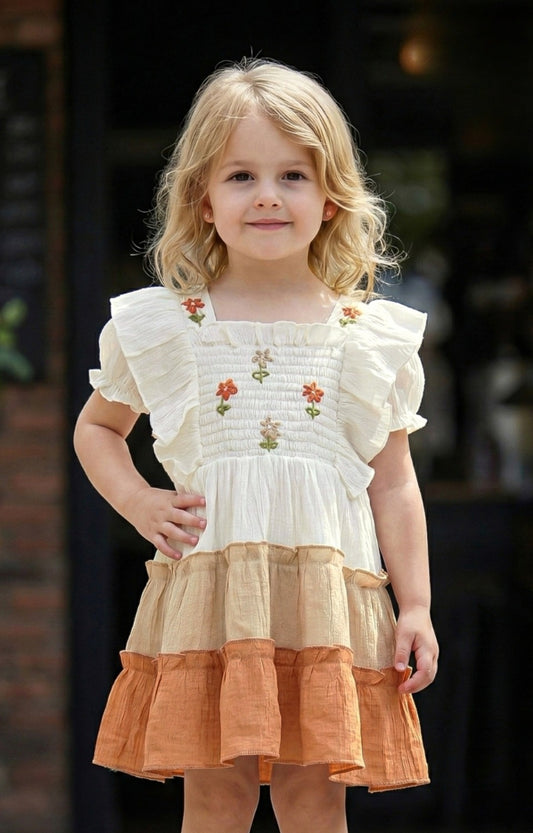 Ivory Tiered Embroidered Short Frock