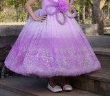 Lilac Shimmer Flower Bow Party  Short Frock