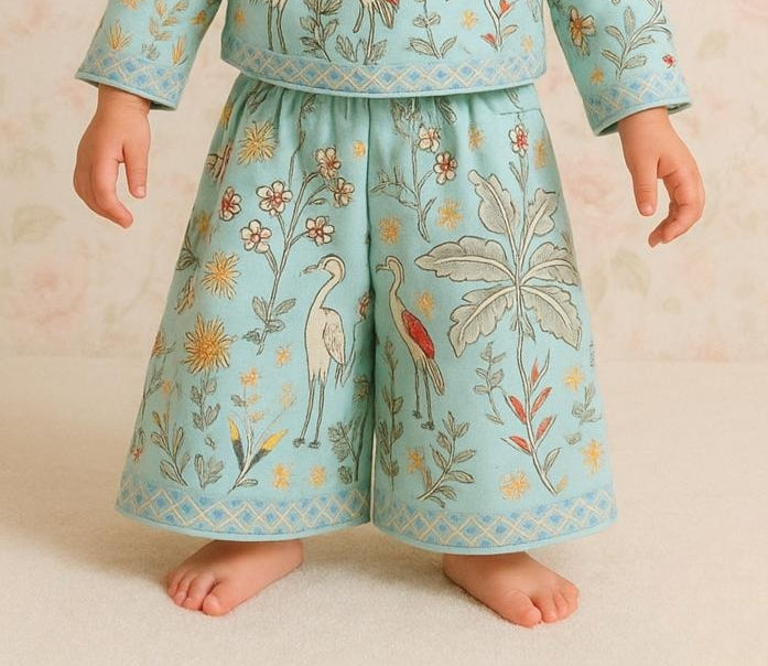 Aqua Blue Nature Print Palazzo Set