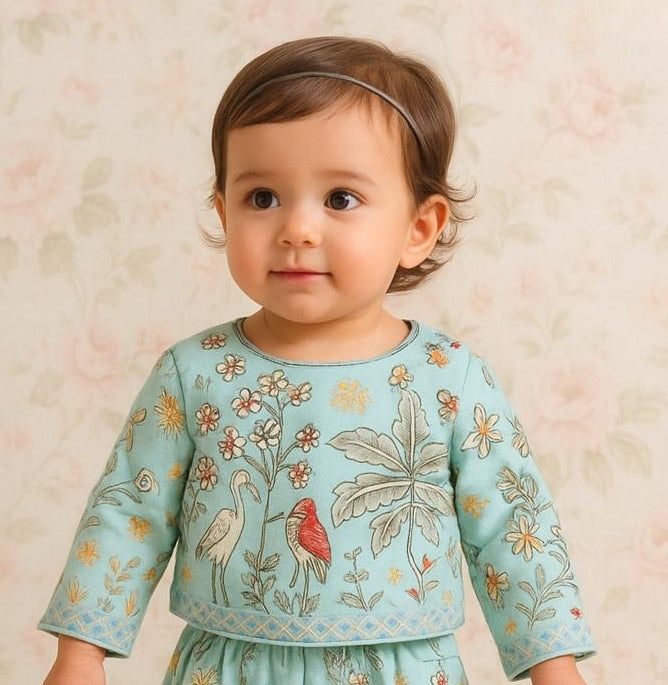 Aqua Blue Nature Print Palazzo Set
