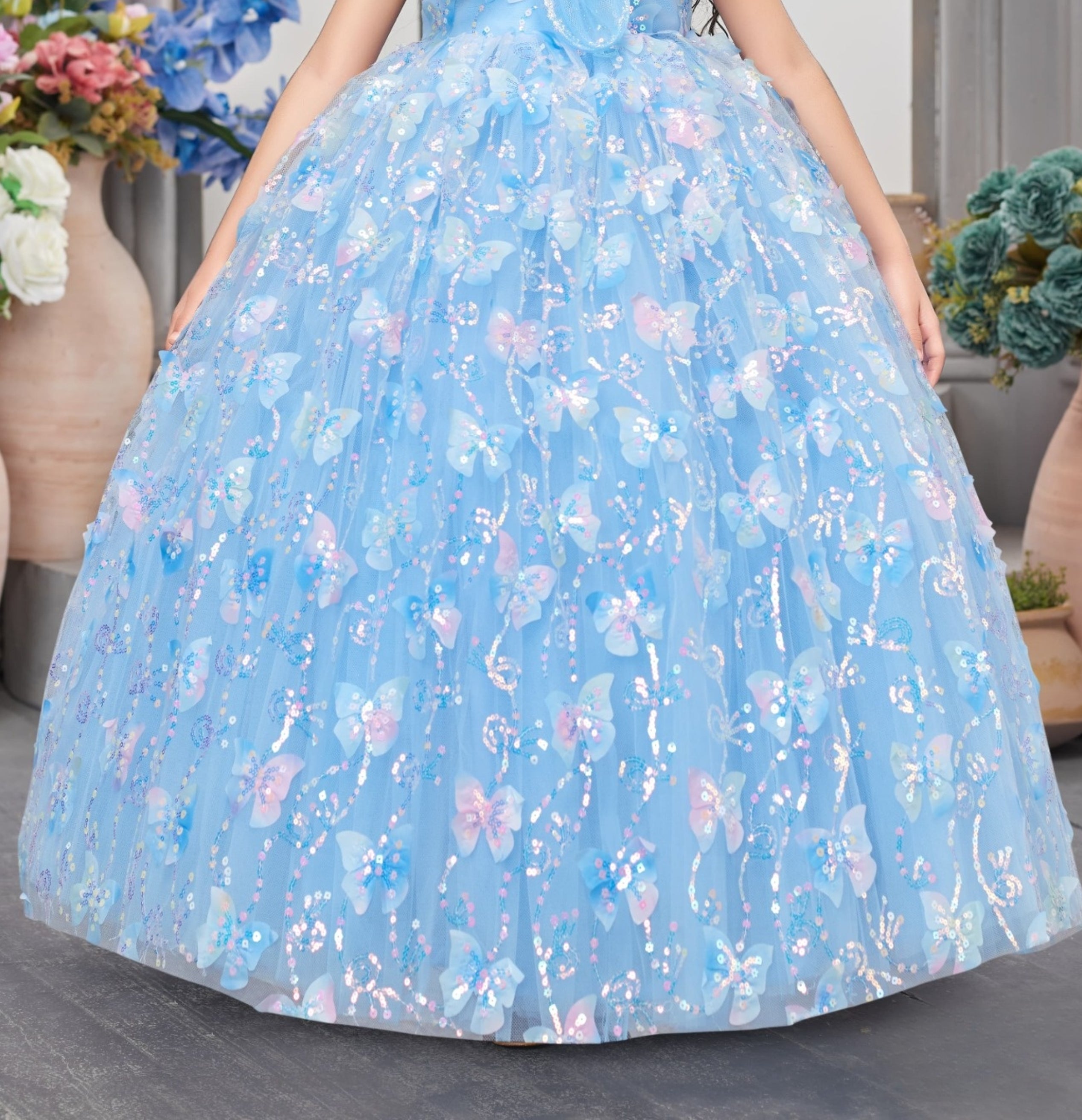 Aurora Butterfly Powder Blue Ball Long Gown