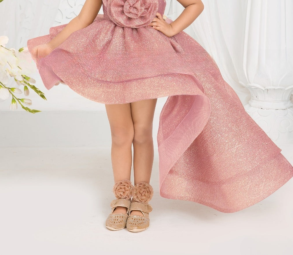 Rose Pink Blossom Couture High-Low Party Short Frock
