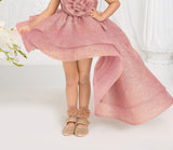 Rose Pink Blossom Couture High-Low Party Short Frock