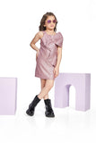Girls Rose Gold Shimmer Party Dress with Bow | Kids Birthday Party Wear