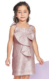 Rose Gold Shimmer Bow Short Frock | Party Wear Kids Outfit for Girls