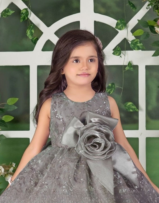 Smokey Grey Premium Sequin Ball Long Gown