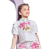 Girls White Floral Printed Co-Ord Set with Wide-Leg Pants | Kids Casual Wear