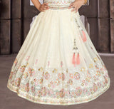 Pearl Cream Floral Handwork Kids Lehenga Ensemble