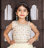 Pearl Cream Floral Handwork Kids Lehenga Ensemble