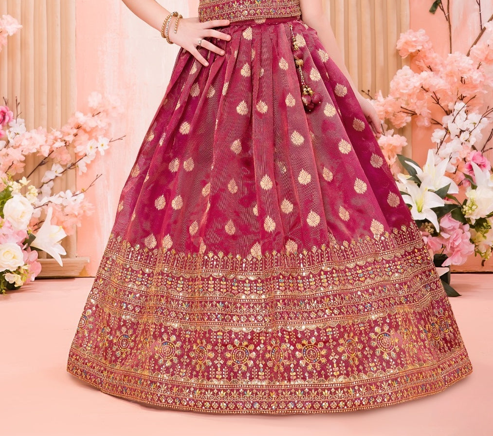 Maroon Banarasi Jacquard Lehenga Choli with Zari Weaving
