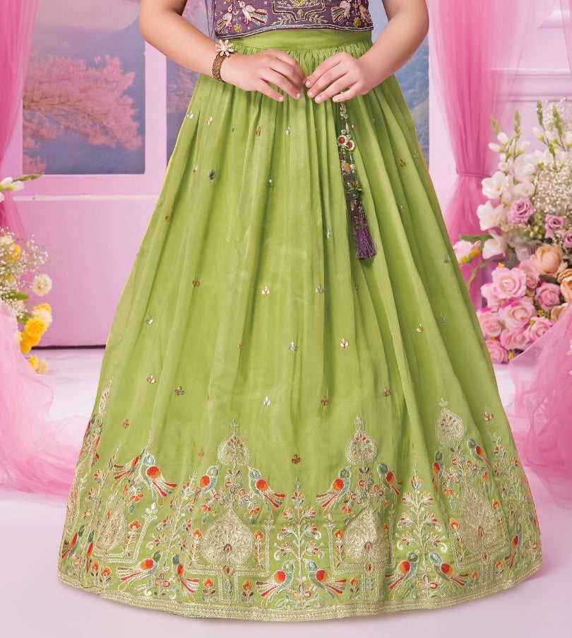 Green Purple Embroidered Party Wear Lehenga Choli