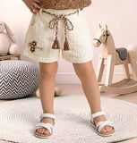 Brown Textured Top with Cream Shorts Set | Western Outfit for Girls