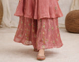 Dusty Rose Embroidered Kurti with Layered Palazzo Set | Festive Ethnic Outfit for Girls