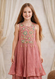 Dusty Rose Embroidered Kurti with Layered Palazzo Set | Festive Ethnic Outfit for Girls