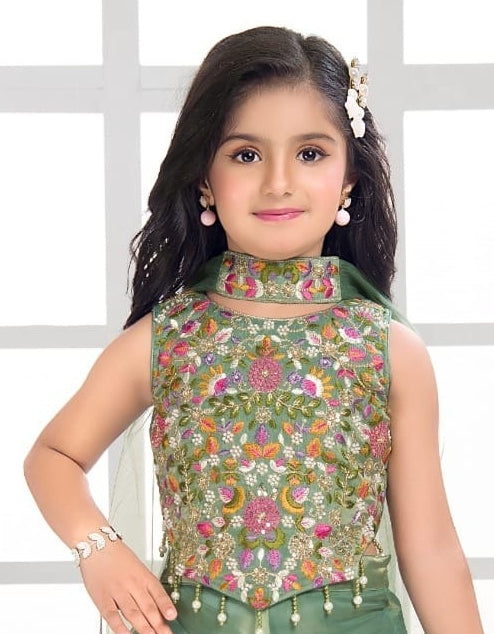 Olive Green-Floral Royale Palazzo Indo Western  Set