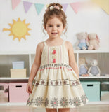 Beige Embroidered Tassel One Piece Frock | Western Dress for Girls