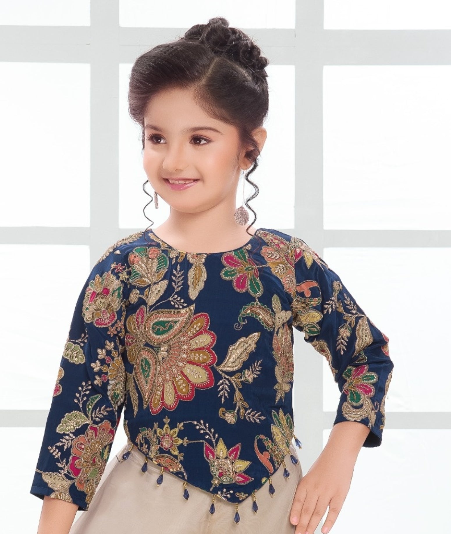 Blue & Beige Embroidered Palazzo Set