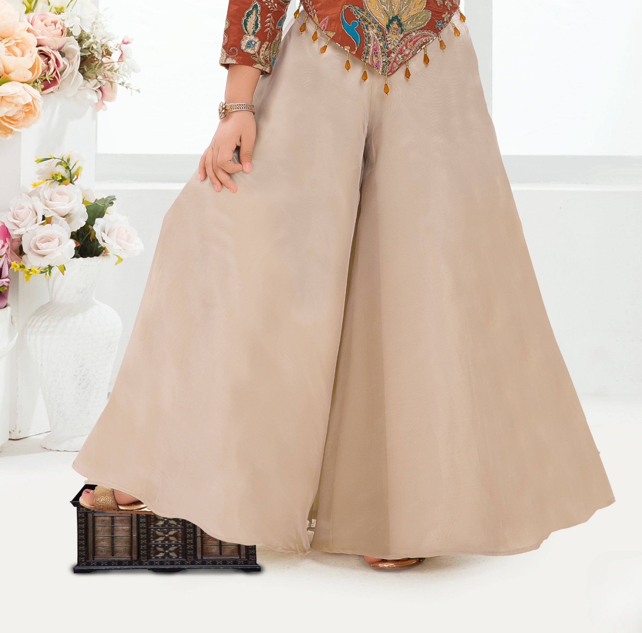 Rust & Beige Embroidered Palazzo Set
