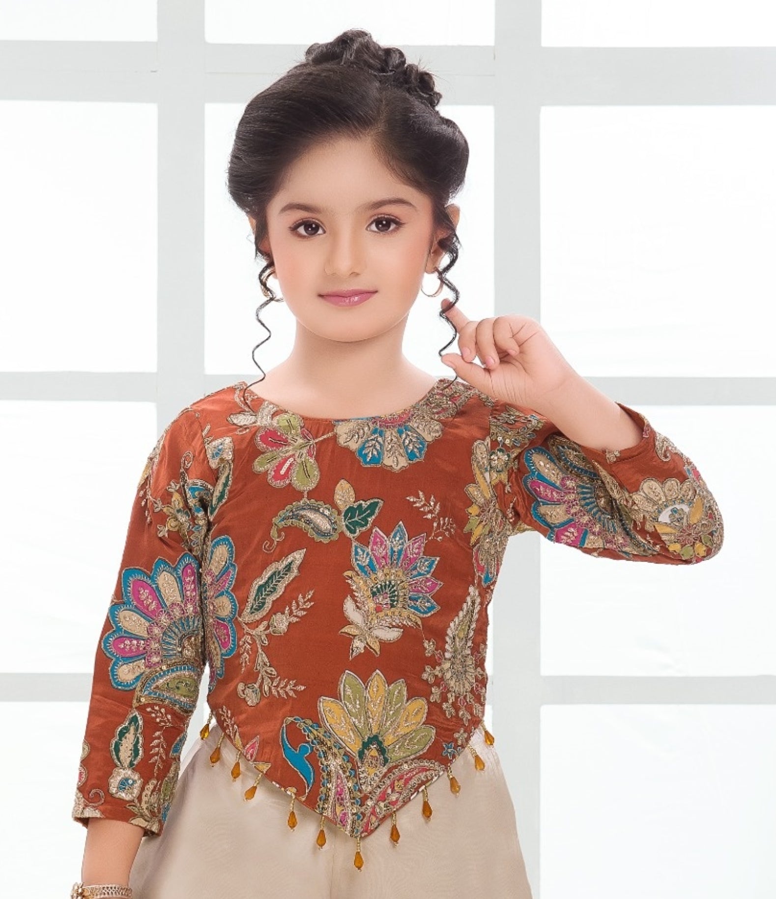 Rust & Beige Embroidered Palazzo Set