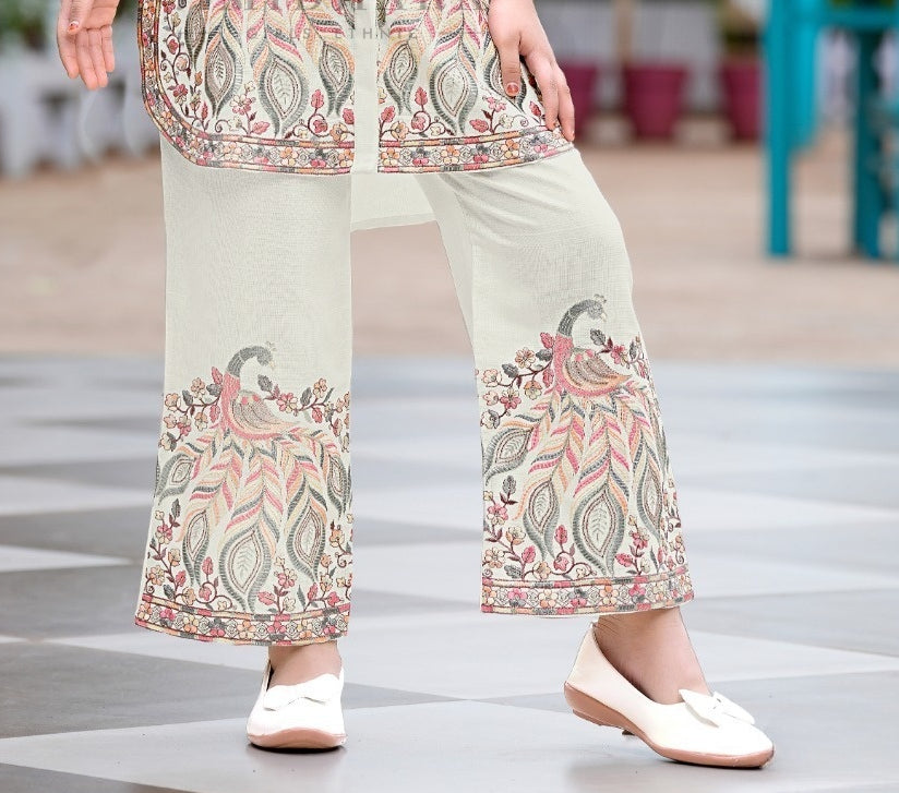 Ivory Sage Printed Kurta Palazzo Set | Kids Ethnic Outfit for Girls