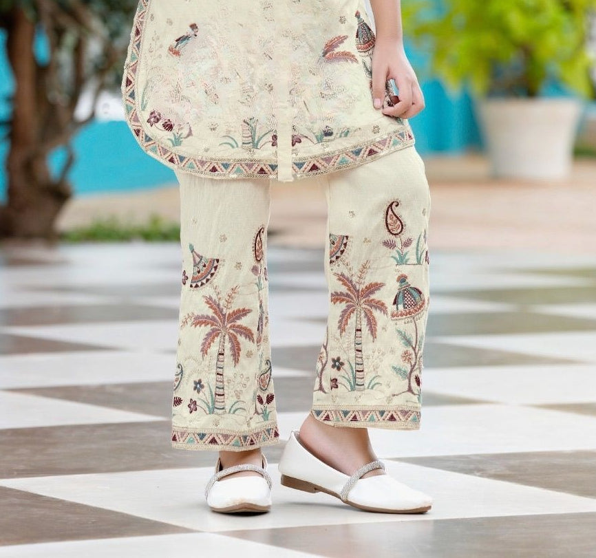Cream Heritage Muse Co-ord Set | Casual Wear Kids Outfit for Girls