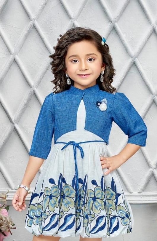 Denim Blue & Ivory Jacket Style Party Short Frock