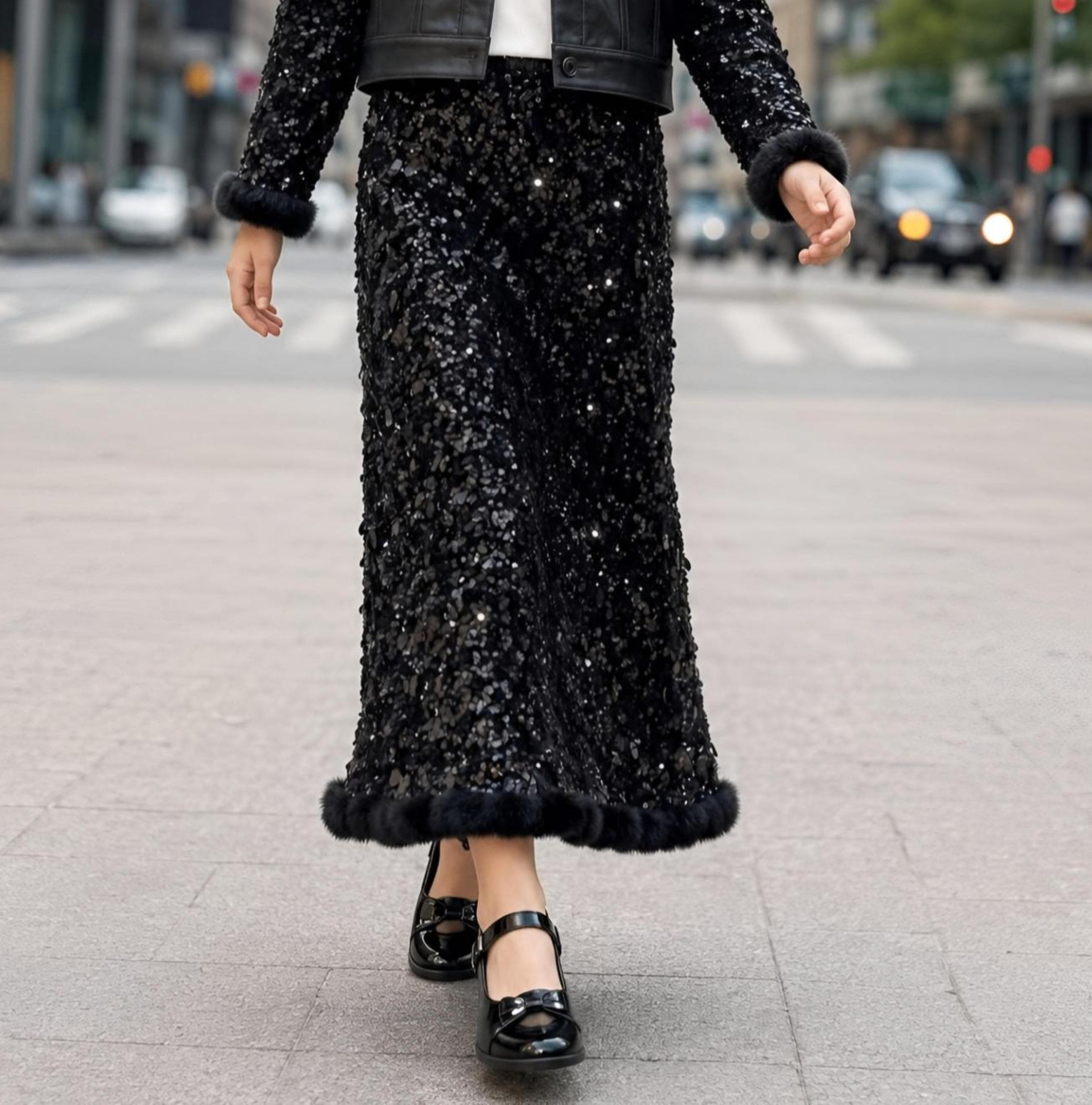 Black Sequin Jacket with Graphic T-Shirt & Sequin Skirt Set | Western Wear For Girls