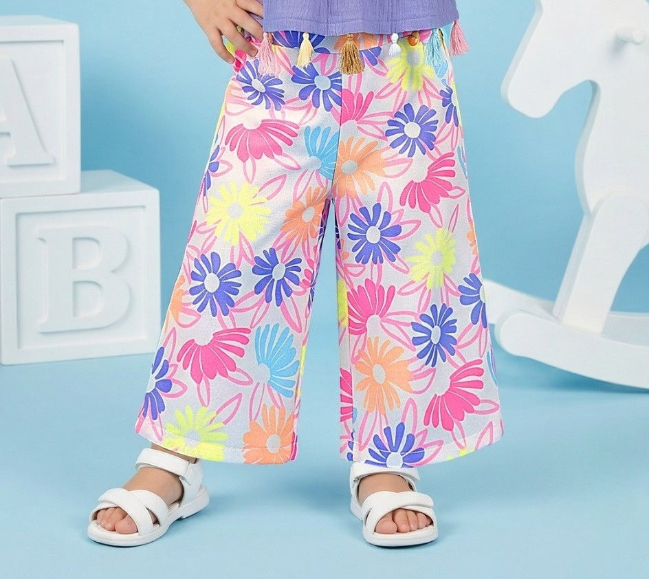 Purple Floral Cute Top & Printed Palazzo Set | Western Wear for Girls