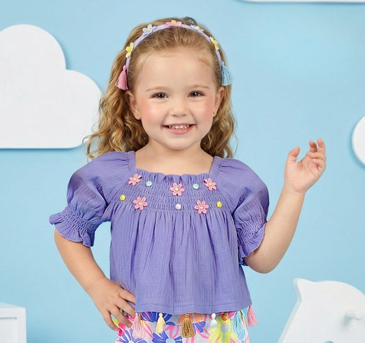 Purple Floral Cute Top & Printed Palazzo Set | Western Wear for Girls
