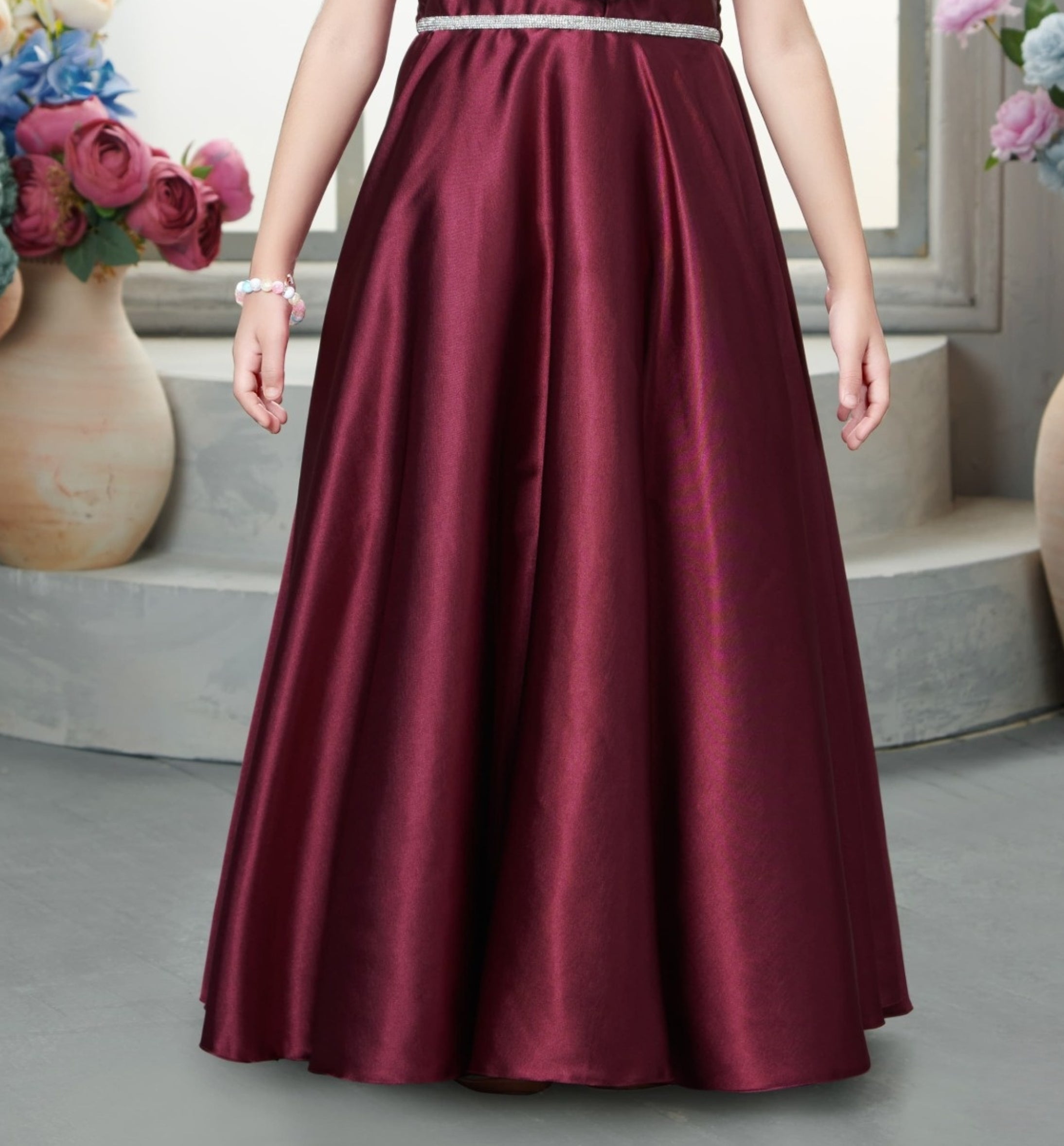 Royal Wine One-Shoulder Satin Long Gown