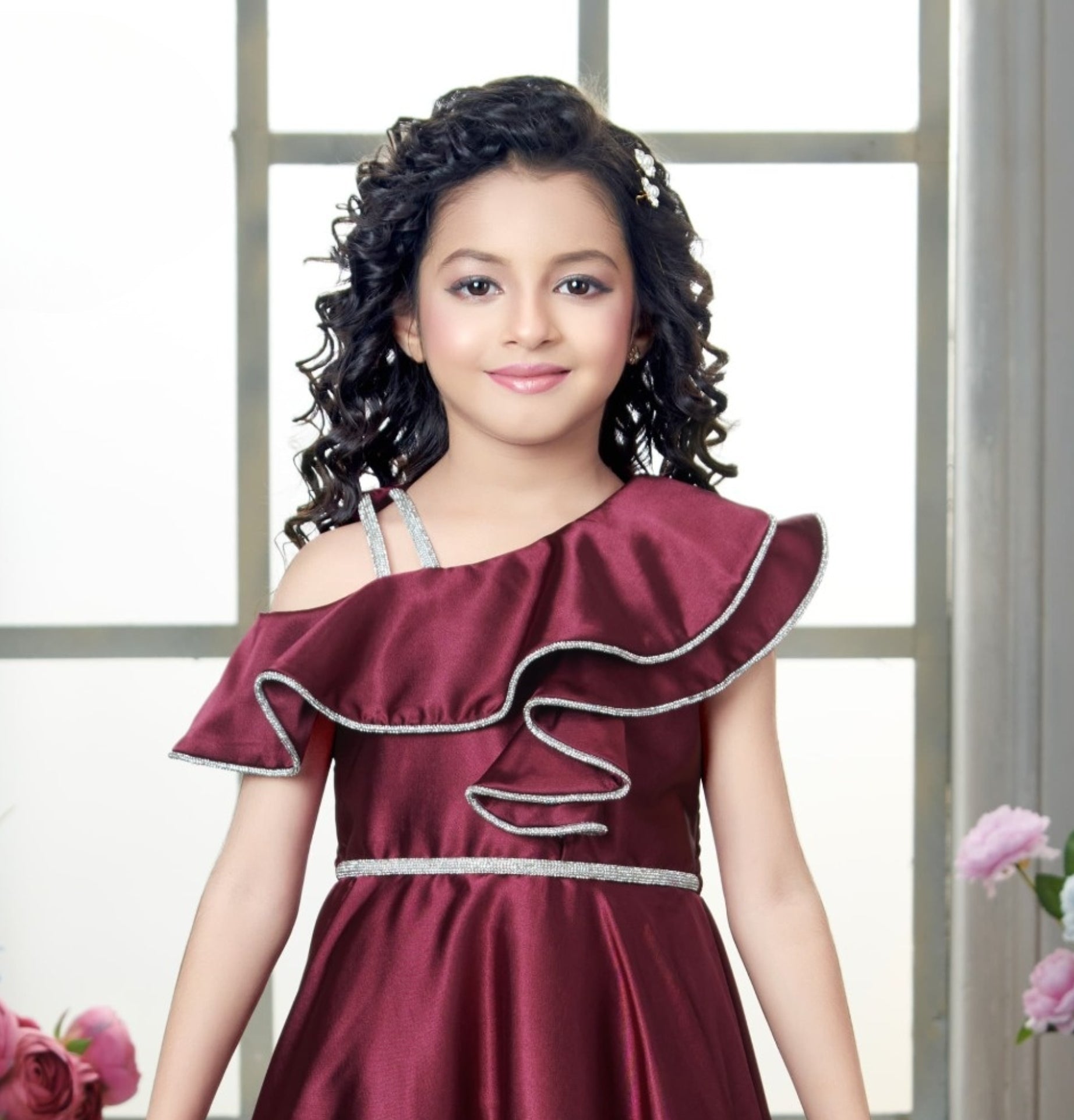 Royal Wine One-Shoulder Satin Long Gown