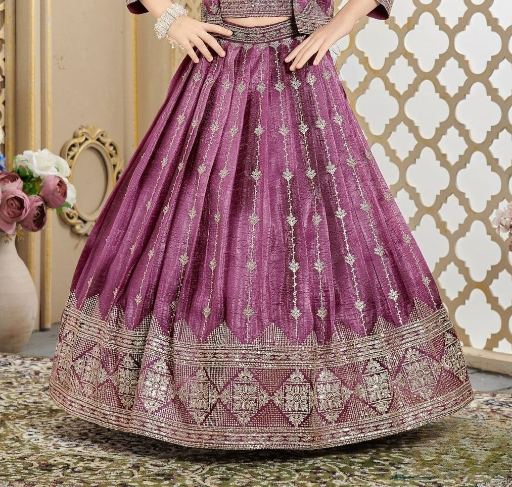 Wine Purple Embroidered Lehenga Set with Jacket