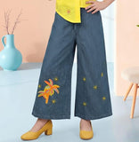 Girls Yellow Embroidered Shirt with Wide-Leg Denim Plazzo| Western Wear For Girls