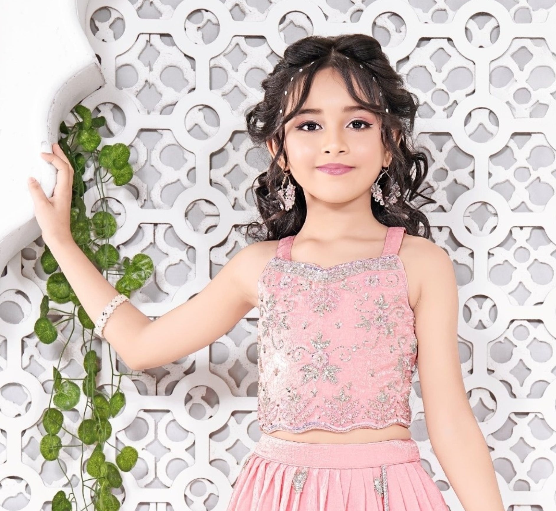 Baby Pink Sequined Floral Embroidered Lehenga Choli Set