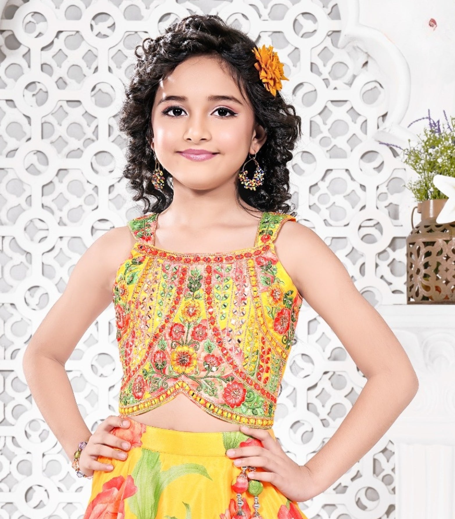 Golden Floral Embroidered Lehenga Choli