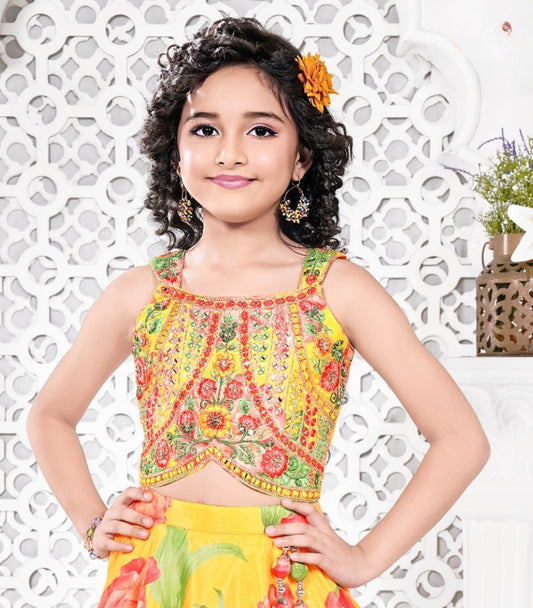 Golden Floral Embroidered Lehenga Choli