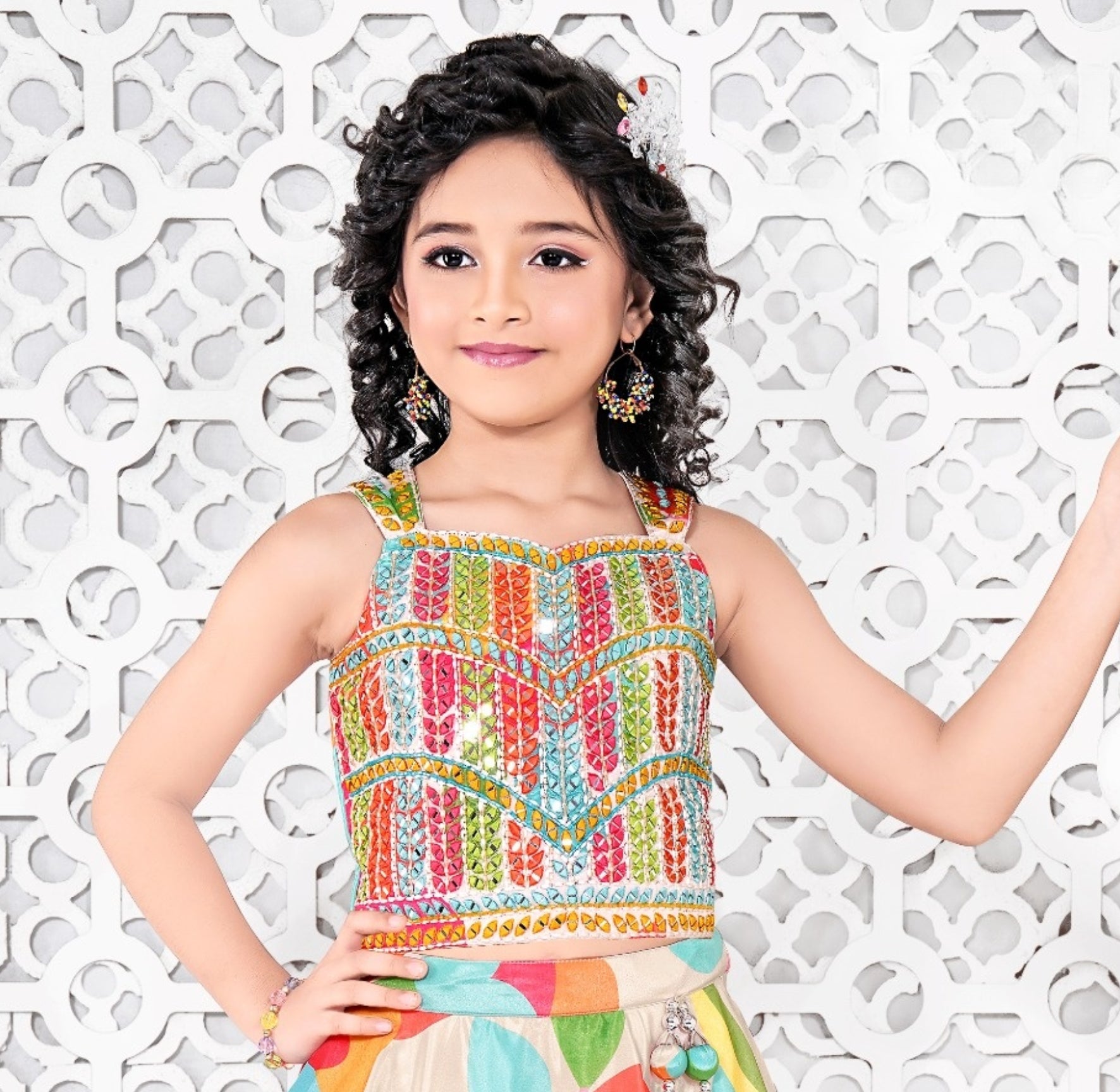 Multicolor Floral Fusion Lehenga Set