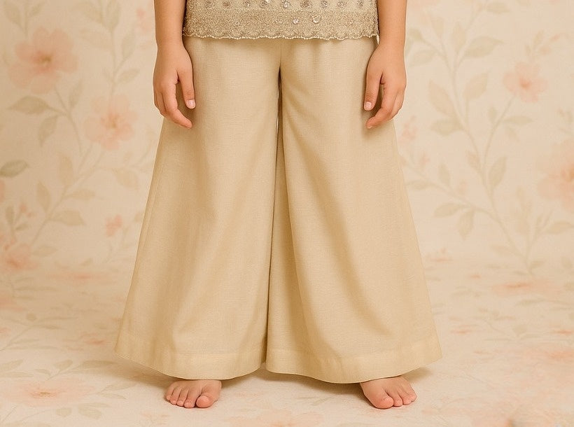 Cream Floral Embroidered Palazzo Set