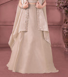 Cream Embroidered Crop Top & Flared Lehenga with Draped Cape Dupatta |Ethnic Wear For Girls